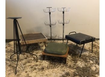 Midcentury Project Lot, Chrome Shoe Racks, Table Stand