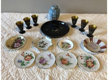 Cloisonne Urn, Saki Set And Plates