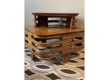 Inspired By Paul Frankl, Stacked Rattan Corner Accent Table