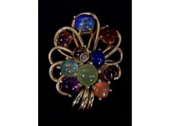 Signed Ciner Multi Gem Stone Broach