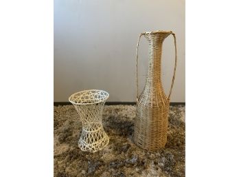 Vintage Boho Woven Handmade Wicker Bamboo Floor Vase 25 Tall