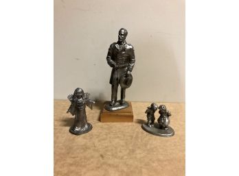 3 Pewter Figurines, Signed General, M. Ricker, 1993, 983/1400