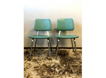 Pair Of Gregson Bent Leg Chrome Turquoise Modern Chairs From Barneys Of Hartford