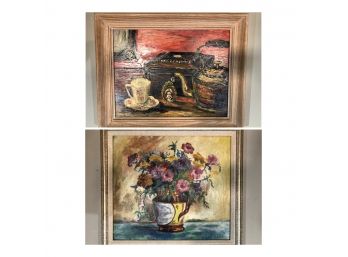 2 Framed Paintings, Antique Scene Signed, MDC, 1956