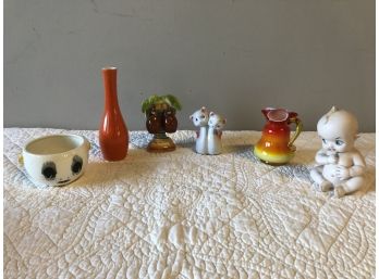 Royal Sealy Google Eye Bowl, Kewpie Style Baby, Coconut Salt And Pepper Shaker , Kanwaha Pitcher