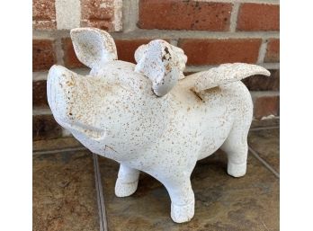 Whimsical Flying Pig In Painted Cast Iron