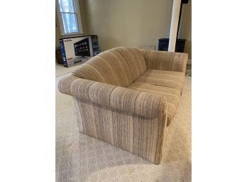 Earth-Tone Striped Upholstered Loveseat