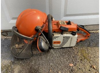 Safety Helment & Non-Working Stihl Chainsaw (For Parts)