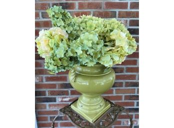 Stunning Crackle-Glazed Green Urn Full Of Gorgeous Faux Hydrangea