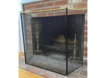 Collapsible Black Mesh & Brass Fire Screen