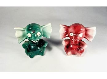 Elephant Red And Green Ceramic Salt And Pepper Shakers