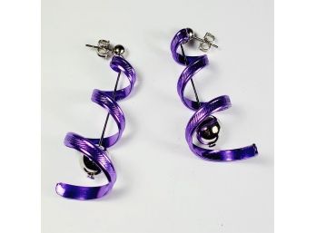 Unique Purple Spiral Hanging  Earrings