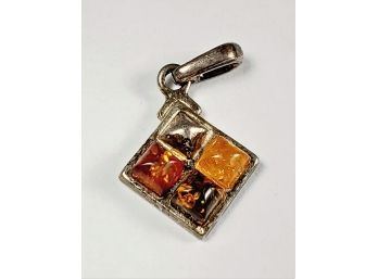 Tri Color Amber Sterling Silver Pendant