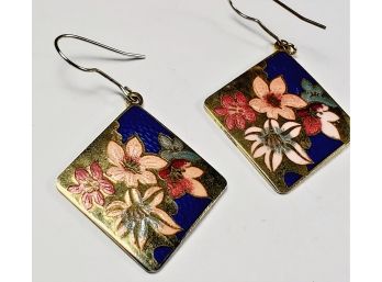 Enamel  Hand Painted Vintage Earrings