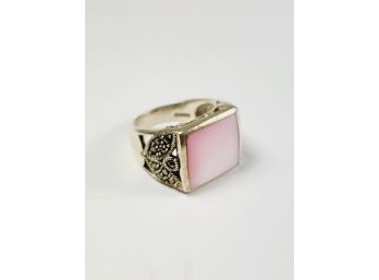 Pink Flat Stone Sterling Silver Ring