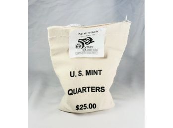 Sealed Burlap Bank Bag Of 100 Uncirculated  NY  Quarters From The Mint $25 Dollars Face