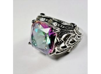 Large Colorful Iridescent Stone Ring