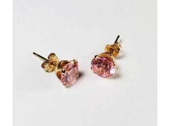 14k Gold Pink Stone Stud Earrings