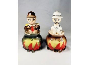 Old Vintage Stanley And Livingston Salt And Pepper Shakers Ceramic