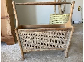 Vintage Magazine Rack With Caning