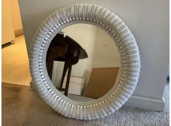 Round White Wicker Mirror