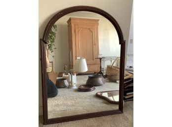 Large Antique Mirror, Wooden With Rounded Top