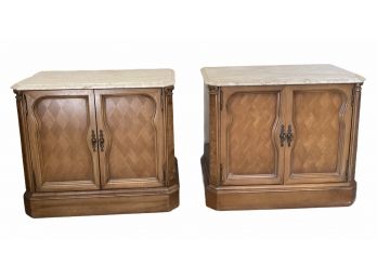 Pair Of Vintage MCM Nightstands With Marble Inserts