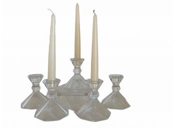 Five Lead Crystal Candle Holders -Reverses To Votive Or Floating Candle Bowl