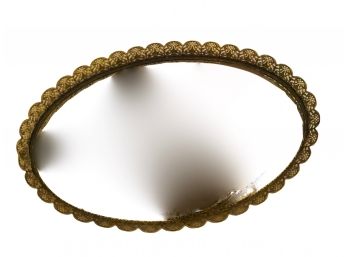 Large Oval MCM Mirrored Vanity Tray With Brass Frame