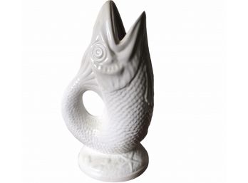 MCM White Ceramic Fish Vase Made In Portugal