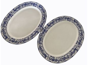 Pair 15 Inch Blue On White Porcelain Platters