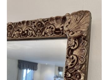 Antique Carved Wood Mirror In Burnished Gold Frame 33 X 43