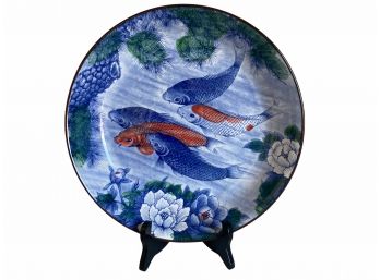 Deep Japanese Porcelain Carp Bowl - 12 In Wide