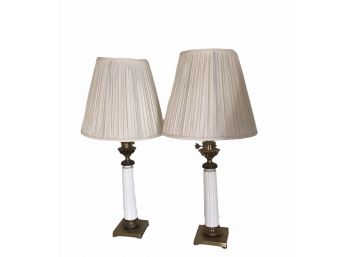 Pair Of Really Cool MCM White Ceramic And Brass Lamps