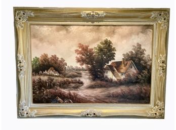 Signed Framed Oil On Canvas Painting Of Country Scene By Collaz 44 X 32