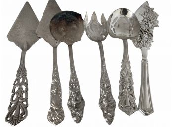 Six Ornate Italian Silver Serving Pieces