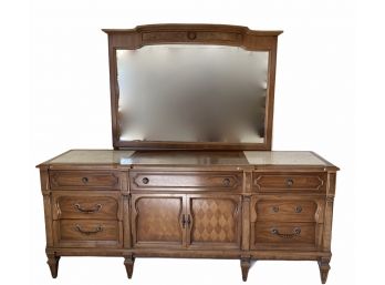 Vintage MCM Triple Dresser With Marble Inserts & Mirror