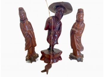 Trio Of Chinese Rosewood Figures