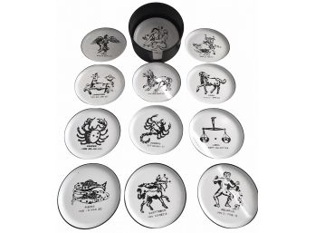 Groovy Vintage Set Of Zodiac Coasters In Holder