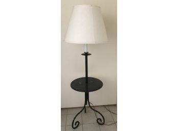 MCM Vintage Spanish Floor Lamp With Iron Legs And Marble Table Top.