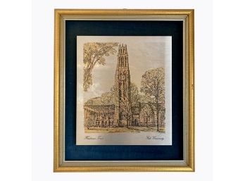 Yale University Harkness Tower Damascus Etching- Silver & 24K Gold Electroplate