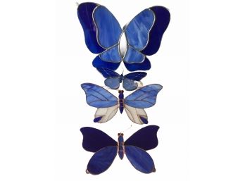 Beautiful Blue Stained Glass Butterfly Collection (lot Of Four)