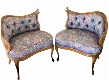 A Pair Of Lovely French Provincial, Upholstered Scrolled Arm Chairs