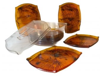 MCM Lovely Lucite Faux Tortoise Shell Snack Set In Clear Lucite Container