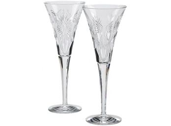 Pair Waterford Crystal Millennium Collection 'HAPPINESS'  Toasting Flutes