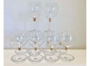 Set 11 Wine Goblets With Gold Bands On Stem