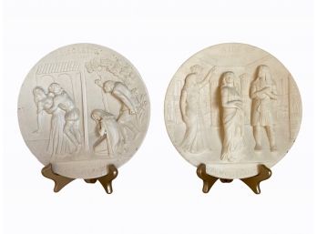 Pair Of Gino Ruggeri High Relief Alabaster Opera Plates