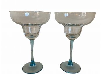 Pair Of Aqua Blue Margarita Glasses