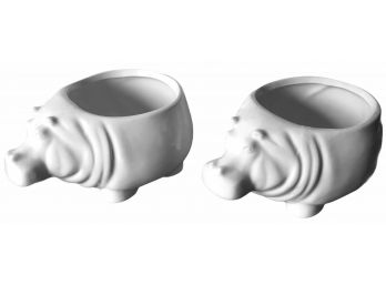 Pair Of Vintage White Hippo Planters