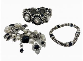 Bracelet Trio In Black, Sparkle And White